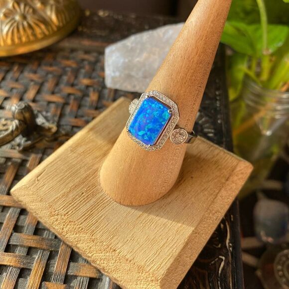 Blue Opal & CZ Sterling Silver Statement Ring - Picture 8 of 8